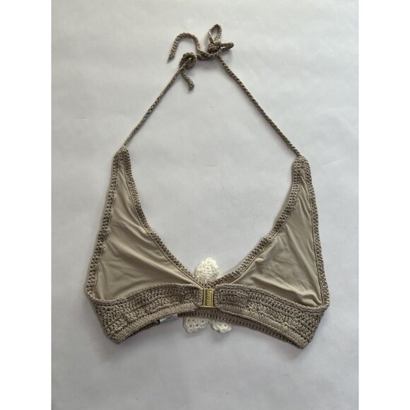 NWOT MESHKI Rhiannon Floral Crochet Halter Bikini Top in Taupe White - Picture 4 of 5
